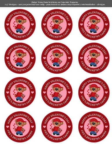 Valentines Day Boy Bear in Love - 2.5 Stickers Cupcake Toppers Labels