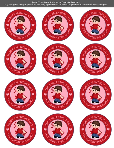 Valentines Day Boy in Love - 2.5 Stickers Cupcake Toppers Labels