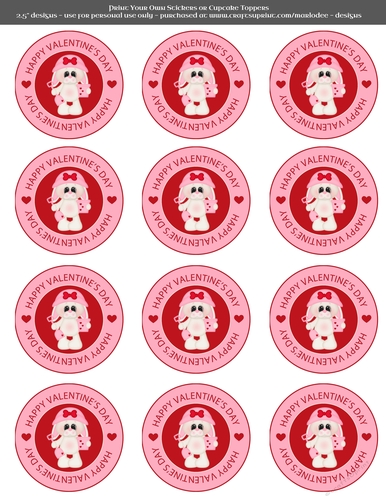 Valentines Day Bunny in Love with Shovel & Bucket  - 2.5 Stickers Cupcake Toppers Labels