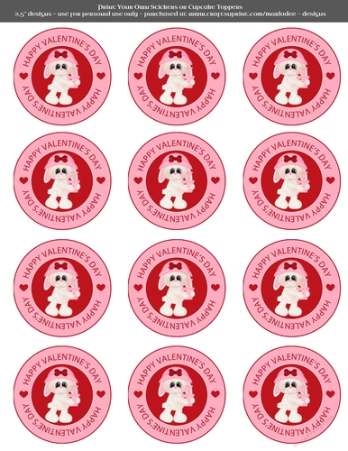 Valentines Day Bunny in Love with Heart Flowers - 2.5 Stickers Cupcake Toppers Labels
