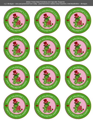Valentines Day Dragon in Love Hot Stuff - 2.5 Stickers Cupcake Toppers Labels