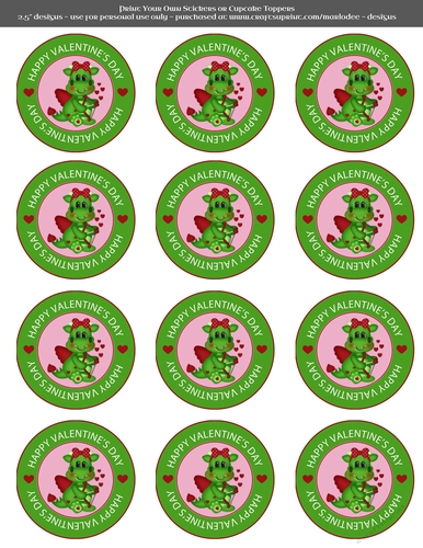 Valentines Day Dragon in Love Little Cupid - 2.5 Stickers Cupcake Toppers Labels
