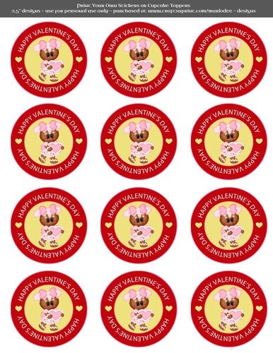 Valentines Day Gingerbread Girl in Love with Heart - 2.5 Stickers Cupcake Toppers Labels