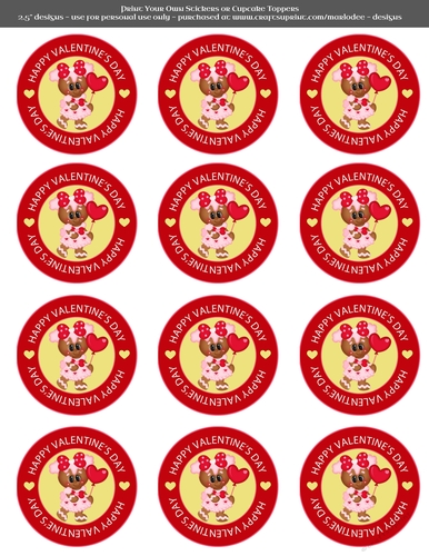 Valentines Day Gingerbread Girl in Love with Heart Balloon - 2.5 Stickers Cupcake Toppers Labels