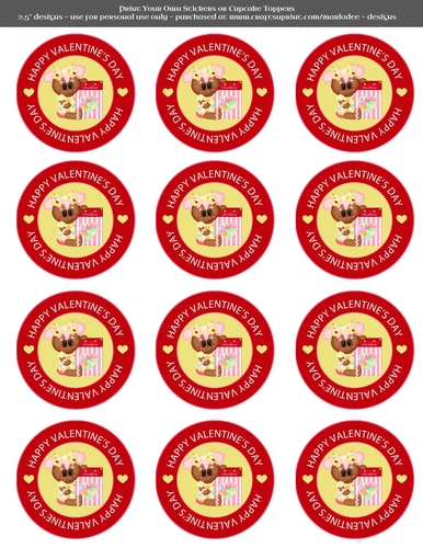 Valentines Day Gingerbread Girl in Love with Candy - 2.5 Stickers Cupcake Toppers Labels