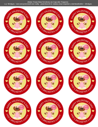 Valentines Day Gingerbread Girl in Love with Lollipop - 2.5 Stickers Cupcake Toppers Labels
