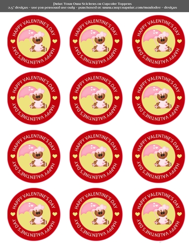 Valentines Day Gingerbread Girl in Love with Umbrella - 2.5 Stickers Cupcake Toppers Labels