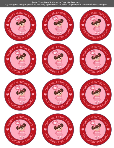 Valentines Day Little Girl with Be Mine Balloon - 2.5 Stickers Cupcake Toppers Labels