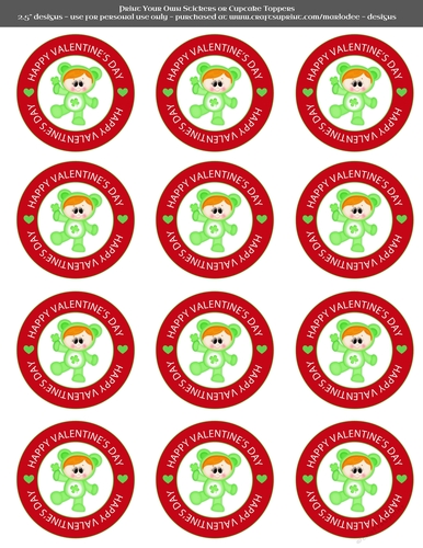 Valentines Day Green Shamrocks Care a Lot Boy - 2.5 Stickers Cupcake Toppers Labels