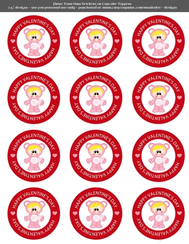 Valentines Day Pink Heart Care a Lot Girl - 2.5 Stickers Cupcake Toppers Labels