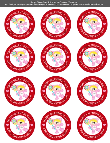 Valentines Day Lollipop Care a Lot Girl - 2.5 Stickers Cupcake Toppers Labels