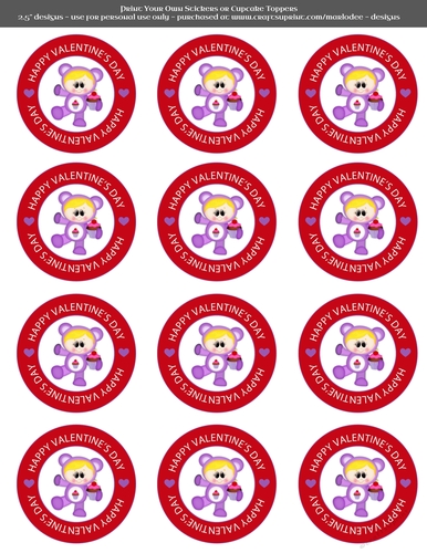 Valentines Day Cupcake Care a Lot Girl - 2.5 Stickers Cupcake Toppers Labels