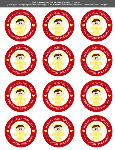 Valentines Day Sunshine Care a Lot Boy - 2.5 Stickers Cupcake Toppers Labels