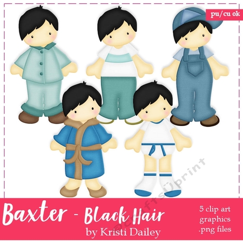 Baxter - Little Boy with Black Hair Clip Art Graphics 