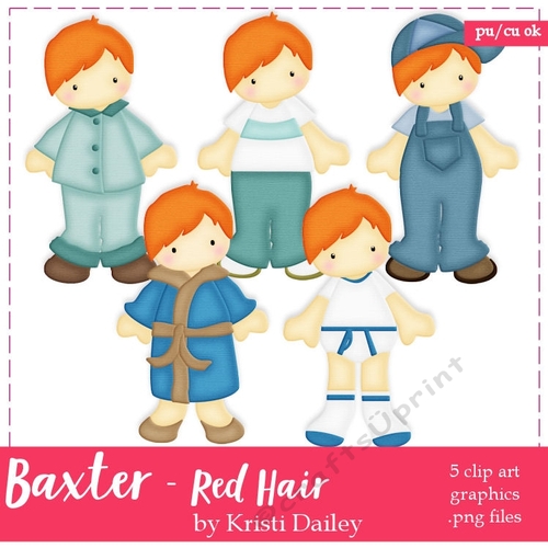 Baxter - Little Boy with Copper Red Hair Clip Art Graphics 