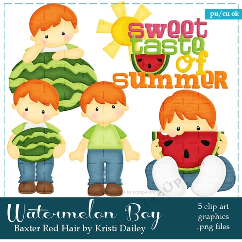 Baxter - Little Watermelon Boy with Copper Red Hair Clip Art Graphics 
