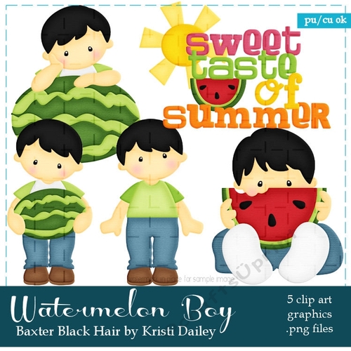 Baxter - Little Watermelon Boy with Black Hair Clip Art Graphics 