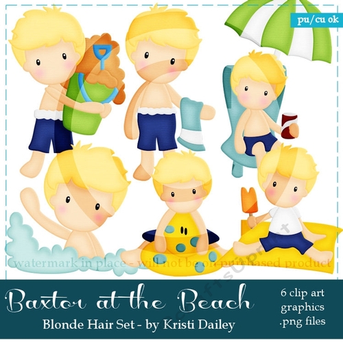 Baxter - Little Blonde Hair Boy at the Beach Clip Art Graphics 