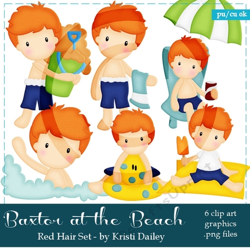 Baxter - Little Copper Red Hair Boy at the Beach Clip Art Graphics 