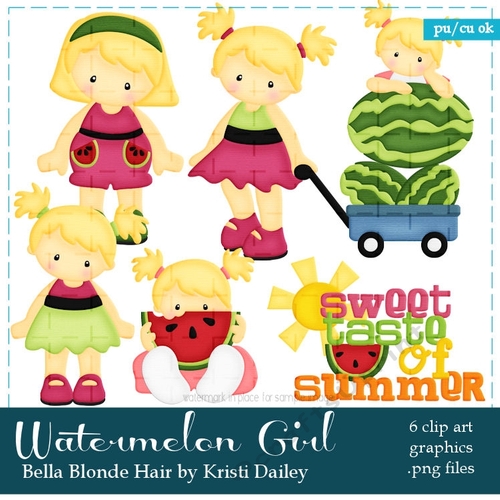 Bella - Little Watermelon Girl with Blonde Hair Clip Art Graphics