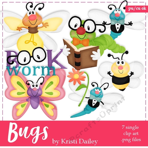 Bookworm Bugs Clip Art Graphics