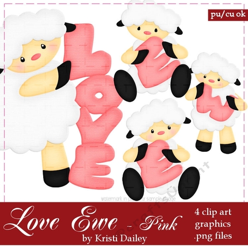 Love Ewe Sheep - Pink Set Clip Art Graphics 