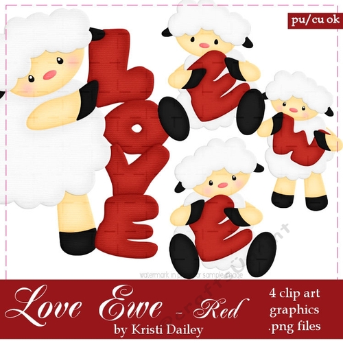 Love Ewe Sheep - Red Set Clip Art Graphics 