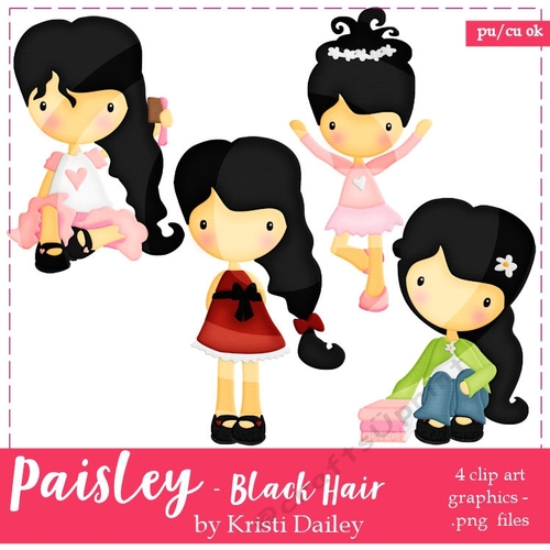 Cute Paisley Girl with Black Hair Graphics