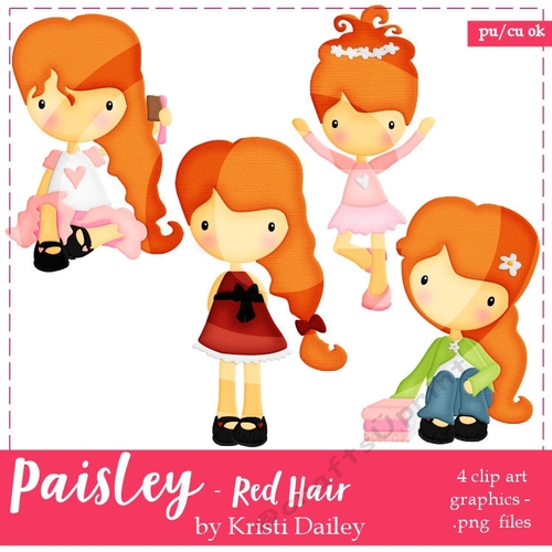 Cute Paisley Girl with Copper Red Hair Graphics