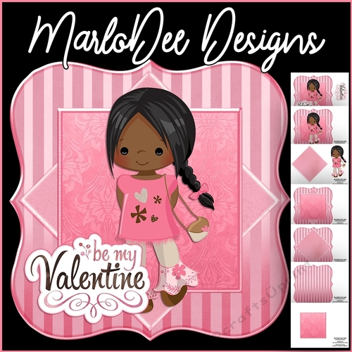 Be My Valentine - Dark Skin Girl - Mini Card Kit
