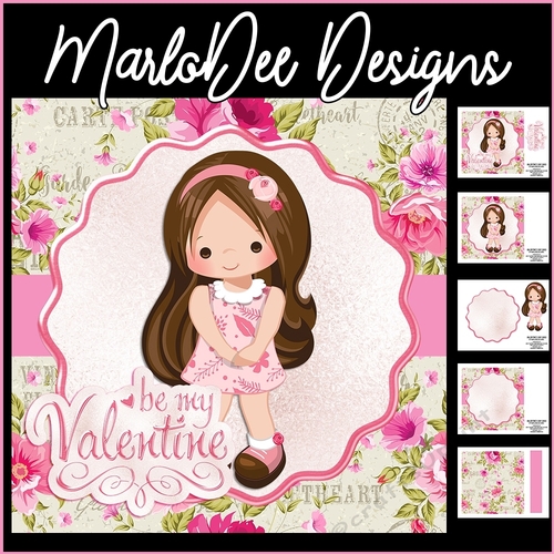 Be My Valentine - Cute Brunette Girl - Mini Card Kit