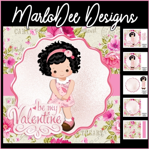 Be My Valentine - Cute Black Hair Girl - Mini Card Kit