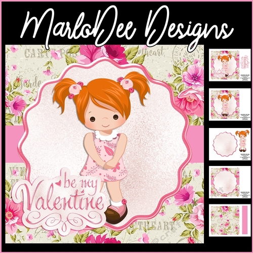 Be My Valentine - Cute Red Hair Girl - Mini Card Kit
