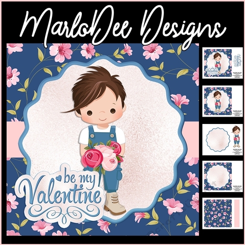 Be My Valentine - Brunette Boy with Roses - Mini Card Kit