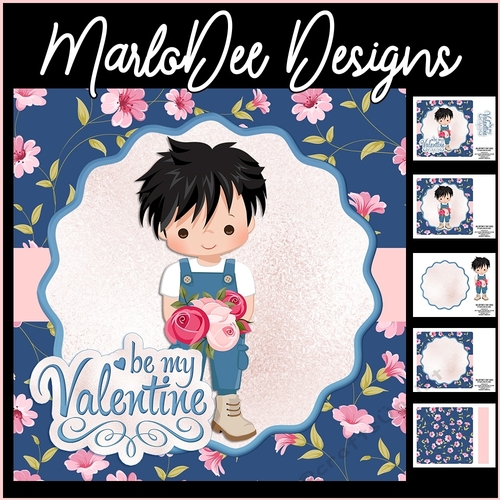 Be My Valentine - Black Hair Boy with Roses - Mini Card Kit