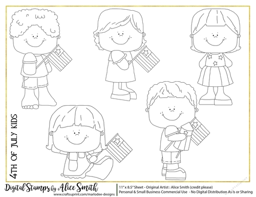 4th of July Kids Digital Stamps Sheet