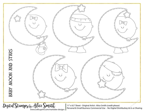 Baby Moon & Stars Digital Stamps Sheet