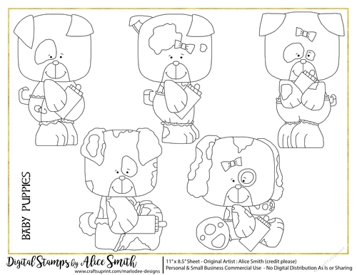 Baby Puppies Digital Stamps Sheet