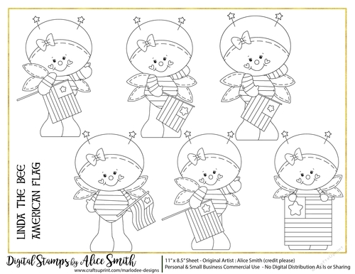 Bee Linda with American Flag Digital Stamps 