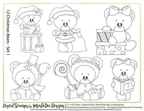 Christmas Teddy Bears Set 1 - Digital Stamps