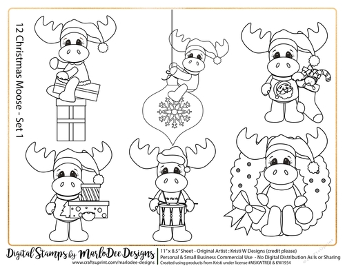 Christmas Moose Set 1 - Digital Stamps