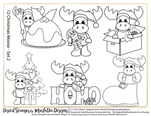 Christmas Moose Set 2 - Digital Stamps