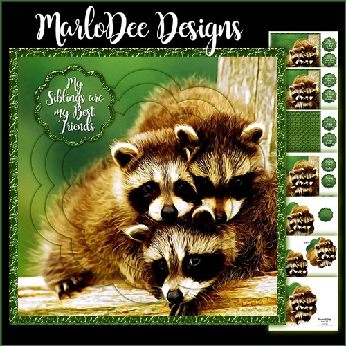 Raccoon Siblings 8x8 Scalloped Layered Mini Card Kit