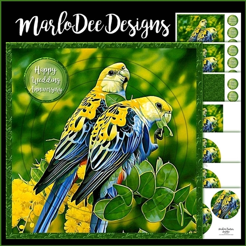 Parakeets Budgies Circle Layered Card Kit
