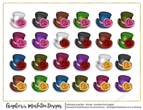 Top Hats with Roses Graphics (set 2)