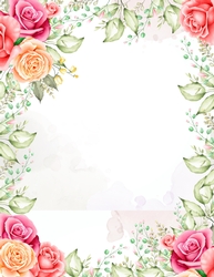 Beautiful Roses on White Watercolor A4 Background