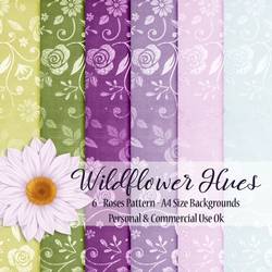 Wildflower Hues - Foil Roses Pattern A4 Backgrounds