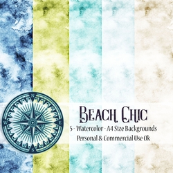 Beach Chic - Watercolor Style A4 Backgrounds