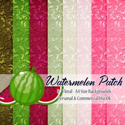 Watermelon Patch - Floral Vine Pattern A4 Backgrounds