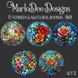 Stained Glass Floral Style 8inch Round PNG Designs - set 2